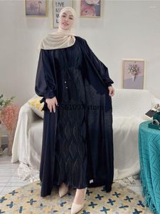 Etniska kläder One Piece Matchande Muslimsk Klänning Glänsande Öppen Abaya Kimono Lång Dubai Abayas För Kvinnor Afrikansk Islam Kläder