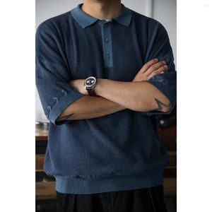 Men's Polos Second Order Knitted Drop Shoulder Polo Shirt Vintage Style Men Short Sleeve Tee