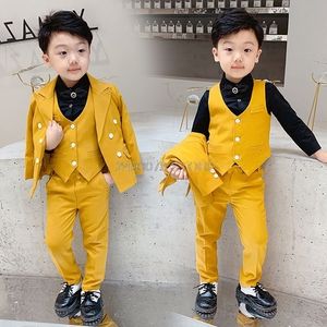 Suits Flower Boys Formal Suit Kids Wedding Tuxedo Dress Girls Chorus Jacket Vest Pants Set Children Performance Prom Party Costume 230711