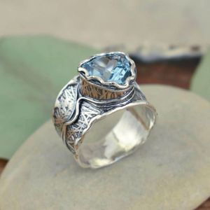Винтажный дизайн серебряный цвет женский личность Этнический синий циркон кольцо для женщин богемные ювелирные аксессуары годовщины подарок