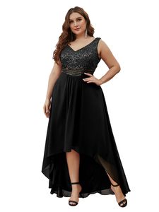 Long Sweety Formal Evening Dresses Sequins Hi-Lo Deep V-Neck Chiffon A-Line Plus Size Prom Party Gowns 28