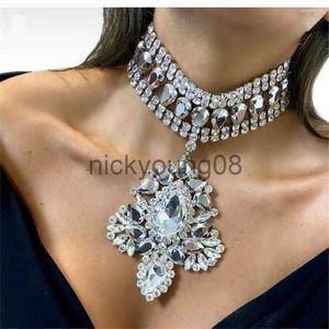 Pendant Necklaces Pendant Necklaces Exaggerated Rhinestone Oversized Heart Choker Necklace Drag Queen Luxury Crystal Water Drop Geometric Collar Neckalce x0711