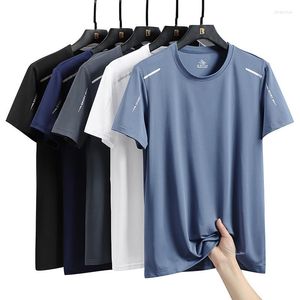 Camiseta masculina Ice Silk manga curta camiseta masculina verão fina gola redonda secagem rápida camiseta esportiva plus size casual para meninos elástico
