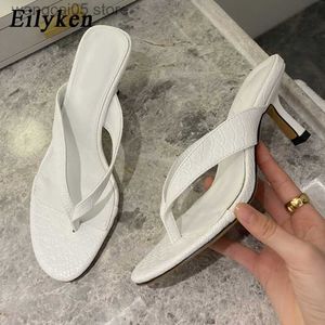 Tofflor Eilyken 2023 Nytt märke Tofflor Dam Sommar Outdoor Sandal Slip On Flip Flop Dam Tunna Höga Klack Slides Eleganta skor T230711