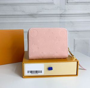 Liten plånbok designer kvinna plånböcker korthållare högkvalitativ läder präglade mynt purses kvinnor rosa plånbok mode klassiska bruna blomma plånböcker med originallåda