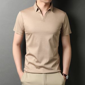 Men's Polos MLSHP Mercerized Cotton Polo Shirt Men High Quality Short Sleeve Turn Down Collar Solid Color Thin Casual Men's Tops 4XL 230710