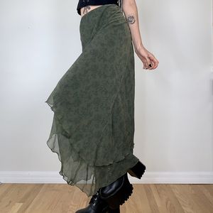 Kjolar Elegant Lady Irregular High Waist Midi-kjolar Grunge 2000-tals estetiska volanger Chiffongkjol Vitnage Streetwear Gröna kläder 230710