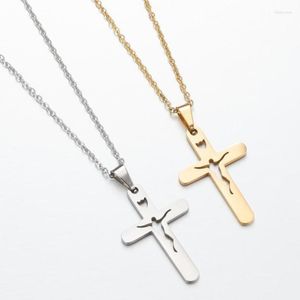 Hänge Halsband Simple Cross Resurrection Crucifix Figur Charm Halsband Religiös Frälsning Smycken Satinless Chain Gift