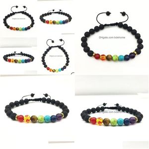 Charm Bracelets Natural 7 Chakra Black Lava Stone Weave Aromatherapy Essential Oil Difusor Bracelet For Women Men Jewelry Drop Deliv Dh7Kc