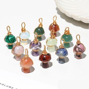 Charms Natural Crystal Stone 2Cm Mushroom Statue Carving Reiki Healing Gold Wire Wrap Pendant For Necklace Jewelry Making Drop Deliv Dh3Ab