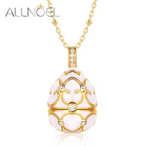 Pendant Necklaces ALLNOEL Enamel Locket 925 Sterling Silver Egg Pendant White Red Charm Sweater Necklace For Women 750mm Long Gold Chain Jewelry 230710