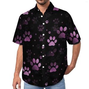 Chemises décontractées pour hommes Pink Dog Paws Vacation Shirt Animal Foots Print Hawaii Men Vintage Blouses Tops graphiques à manches courtes Plus Size