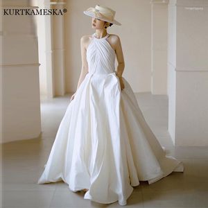 Party Dresses Luxury French White Satin Trailing Bride Wedding Dress Sexy Halter Backless Ball Gown Evening Prom For Women