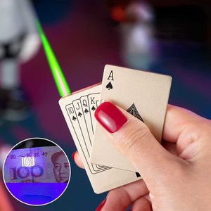 Dropshipping Creative Jet Torch Green Flame Pocket Lighter Metal Windproof Playing Card Funny Toy Smoking Accessories CVAA