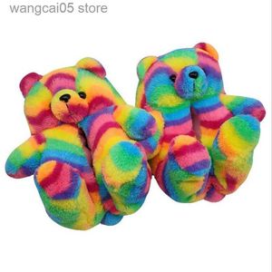 Slippers Women's Cute Teddy Bear Home Slippers Winter Cartoon Furry Sliders Indoor One Size Plush Warm Slides House Floor Ladies Slippers T230712