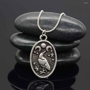 Pendant Necklaces Wicca Triple Moon Goddess Viking Jewelry Odin Raven Amulet Pentagram Wiccan Pagan Necklace Men Women Jewelery Drop