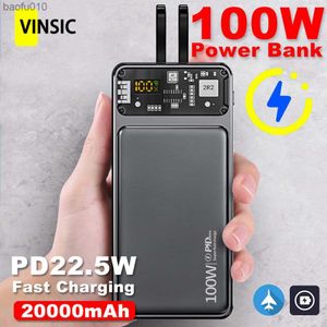 20000mah Power Bank z kablami zewnętrzny akumulator 22.5W PD20W szybkie ładowanie przenośny Powerbank dla iPhone 14 Xiaomi Samsung L230712