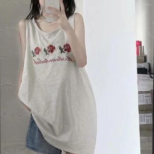 Damen Tanks Weste Shirt Frauen 2023 Sommer süßes Mädchen Blume frisches Leibchen tragen koreanische beiläufige lose vielseitige ärmellose lange Tops