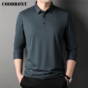 Polo da uomo COODRONY Marca Tinta unita Polo-shirt in seta Abbigliamento uomo Primavera Arrivo T-shirt manica lunga classica Business Casual Top Z5156 230711