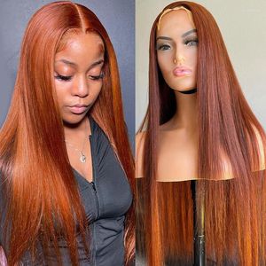 Laranja Queimada 13x4 Lace Front Human Hair Wigs Straight Remy For Women Ginger Color Peruvian 4 Closure Wig Pre Plucked