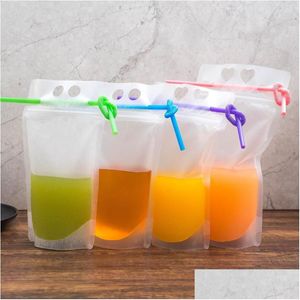 Water Bottles Drink Pouches 17Oz Bags Frosted Cleared Zipper Stand-Up Plastic Drinking Bag Holder Reclosable Heat-Proof With St Drop Dhfdw