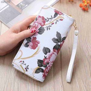 New Women's Rose Print Wallet Long Handbag Fashion Wild Zipper Clutch Bag Multi-card Wallet Purse Card Holder Cartera Money Bag L230704