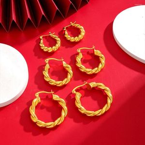 Hoop Earrings Twisted For Women Girls Real 18k Gold Color Weave Huggie Jewelry Gift