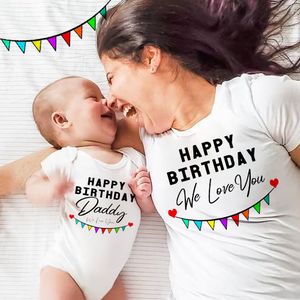 Family Matching Outfits Happy Birthday Daddy We Love You Family Matching Tshirt Baby Bodysuit Multicolor Flag Printed Short Sleeve Clothes Birthday Gift 230711
