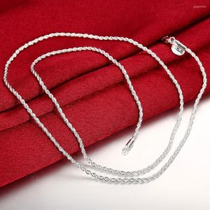 Correntes para mulheres masculinas cor prata 2 mm cordão trançado colar corrente 16/18/20/22/24 polegadas moda joias pingente presente