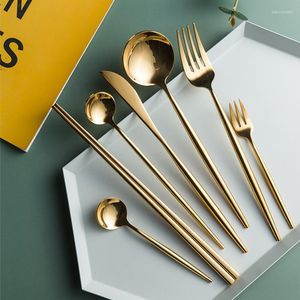 Dinnerware Sets Golden Cutlery Set Stainless Steel Tableware Sushi Coffee Spoon Chopsticks Teaspoon Fruit Fork Knife Utensils For Home