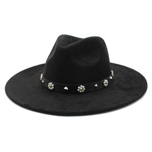 New Suede 9.5CM Wide Brim Fedora Hat for Women Men Church Jazz Hats Wedding Party Dress Cap