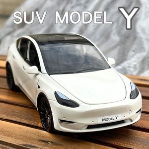 Diecast Model 1 24 Tesla Model Y SUV Alloy Model Diecast Metal Toy Model Simulation Sound and Light Collection Children Gifts 230711