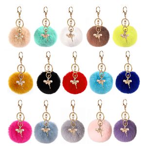 خيار Key -keychain اللطيف Faux Rabbit Fur Ball -keychain Girl Plush Keychain Bag Bag Bendant Keyring Hift Chains Chains