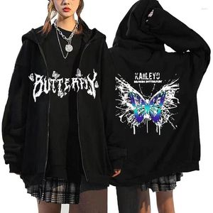 Moletons masculinos Y2k Harajuku feminino outono inverno hip hop zíper borboleta estética moletom com capuz feminino goth punk jaqueta casaco