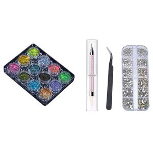 Akrylpulver Vätskor Nail Art s Stones And Pick Up Pincet Med Pulver Pigment Set escence Spangle 230712