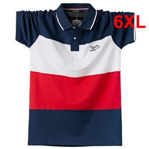 Męskie koszulki koszulka polo w paski męskie duże rozmiary 6XL koszule z krótkim rękawem letnie oddychające kolorowe kontrastowe bawełniane topy Plus 5XL 230711