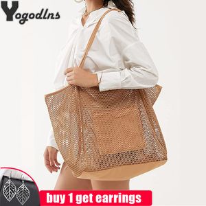 Bolsa de noite Malha de grande capacidade Bolsa de ombro para viagem de praia Compras casual para crianças Armazenamento de brinquedos Bolsa de mão feminina Net 230711