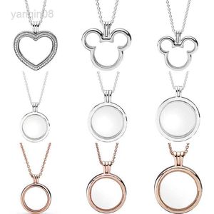 Pendant Necklaces Original Sparkling Heart Mouse Rose Round Lockets Floating 925 Sterling Silver Necklace For Europe Bead Charm DIY Jewelry HKD230712