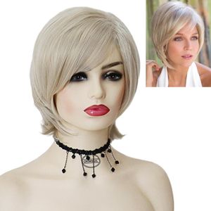 Perucas Sintéticas GNIMEGIL Loira Com Franja Para Mulheres Curto Bob Liso Peruca de Cabelo Feminino Cosplay Fantasia de Halloween Senhora Meninas