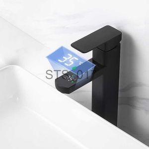 Kitchen Faucets Black White Touch LED Digital Temperature Display Basin Faucet Hot Cold Mixer Non-Electric For Bathroom Kitchen Tap Accessories x0712