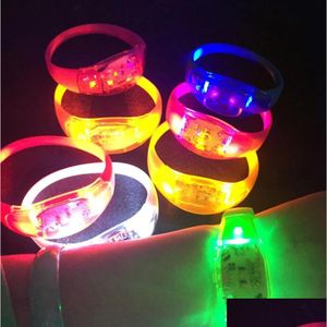 Partybevorzugungen Sile Soundgesteuertes LED-Lichtarmband Aktiviertes Glühen Flash Armreif Armband Geschenk Halloween Weihnachten20 Dhlha