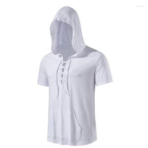 Męskie t-shirty 2023 letni męski biały Tshirt z kapturem na co dzień bawełniane t-shirty męskie podstawowe z krótkim rękawem lekki top w stylu retro Tees M-XXL