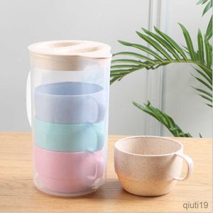 Mugs Reusable Eco Friendly Plastic Biodegradable Wheat Straw Cup Drinking Cup Set Drinking Kettle Portable Kettle Set Picnic Sharing R230712