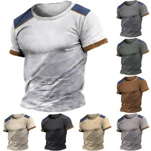 Camisetas masculinas Active Wear Top verão confortável contraste gola redonda pulôver manga curta manga comprida homem simulado homem