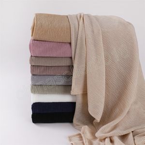 Ribbad bomullströja Hijabs Mulsim Scarf Långa sjalar Mjuk elastisk huvudduk Wraps Foulard Islam Pannband Turban Crinkle Bandana