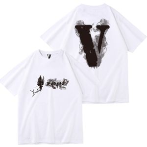 Camiseta masculina VLONE Fashion Design Smoke Large V Sleeve T-shirt para homens e mulheres casuais