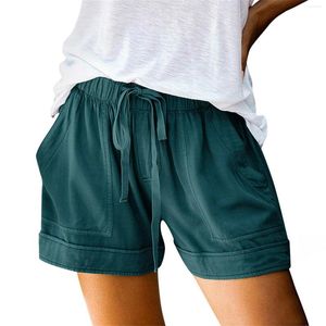 Shorts femininos de algodão cintura alta elástica para mulheres casuais bolso solto vestido longo manga curta vestidos divididos