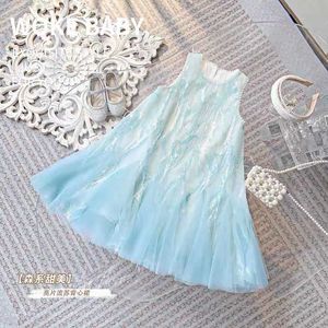 Mädchenkleider Einzelhandel 2023 Sommer Baby Mädchen Boutique Pailletten Weste Kleid Urlaub Mädchen Prinzessin Süße Party Kleidung 4-8THKD230712