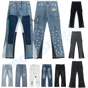 Mens Designers Flared Jeans Hip Hop Spliced Flared Jeans Distressed Ripped Slim Fit Denim Trousers Mans Streetwear Washed Pants Size S-XL