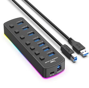 RGB-Hub, USB 3.0-Hub, individueller Modus, 7-in-1-RGB-LED-USB-Hub mit Netzschalter, USB 3.0